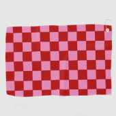 Serviette De Golf à damiers rouge et rose chaud (Horizontal)