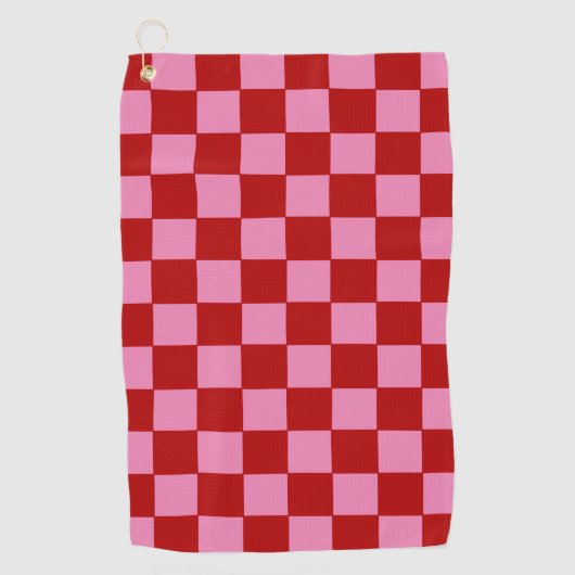 Serviette De Golf à damiers rouge et rose chaud (Devant)