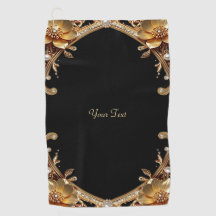 Serviette de golf à fleurs décoratives en or