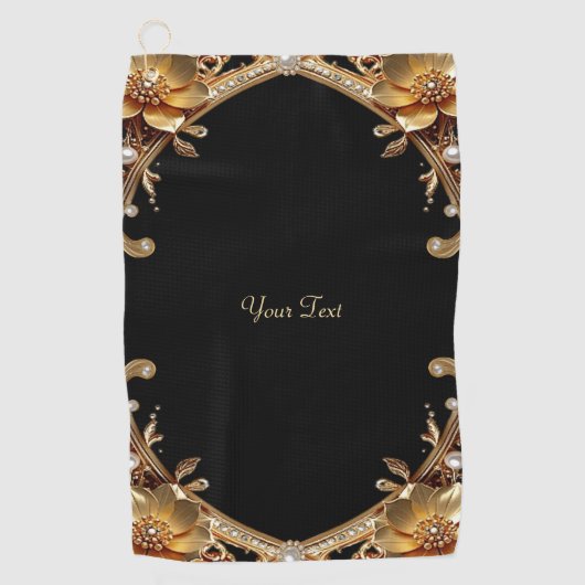 Serviette de golf à fleurs décoratives en or (Devant)