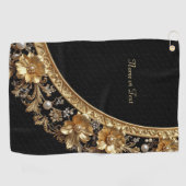 Serviette de golf à fleurs dorées ornées (Horizontal)