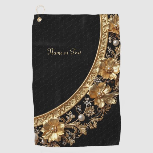 Serviette de golf à fleurs dorées ornées (Devant)