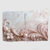 Serviette de golf à fleurs et perle ornée rose (Horizontal)