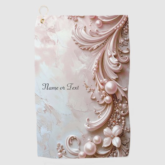 Serviette de golf à fleurs et perle ornée rose (Devant)