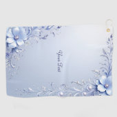 Serviette de golf à fleurs ornées bleues (Horizontal)