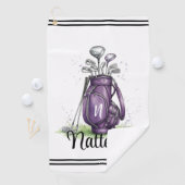 Serviette de golf à monogramme initial violet (En situation)