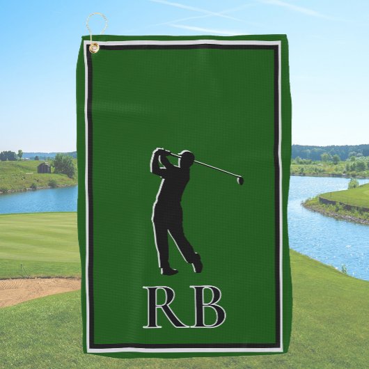 Serviette de golf à monogramme vert moderne pour h