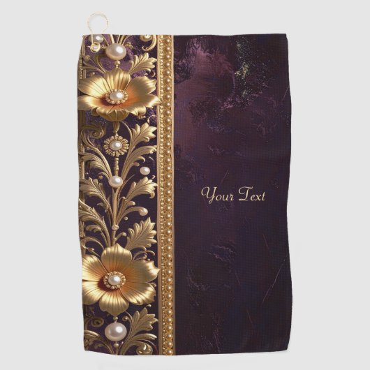 Serviette de golf à ornement floral doré (Devant)