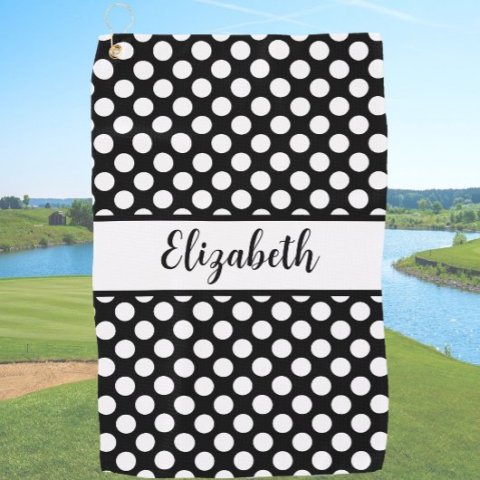 Serviette de golf à pois noirs personnalisée pour 