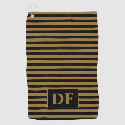 Serviette de golf à rayures noir/or (Devant)