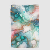 Serviette De Golf Abstrait en rose, sarcelle, bleu et or (Devant)