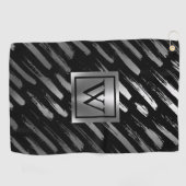 Serviette De Golf Abstrait métallique noir et argent (Horizontal)