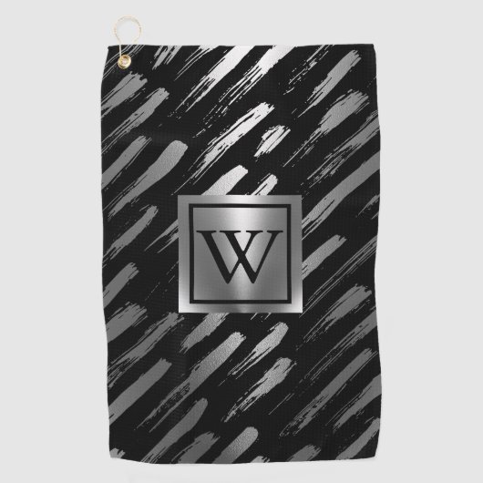 Serviette De Golf Abstrait métallique noir et argent (Devant)