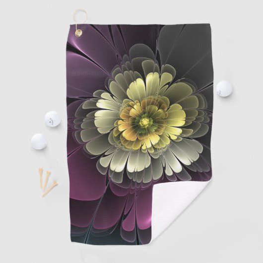 Serviette De Golf Abstrait Purpur moderne Khaki Gris Fleur fractale  (En situation)