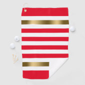 Serviette De Golf Accents or à bandes rouge et blanche, Monogramme (En situation)