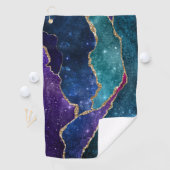 Serviette De Golf Agate Bleu Violet Aqua Veines Or Monogramme (En situation)