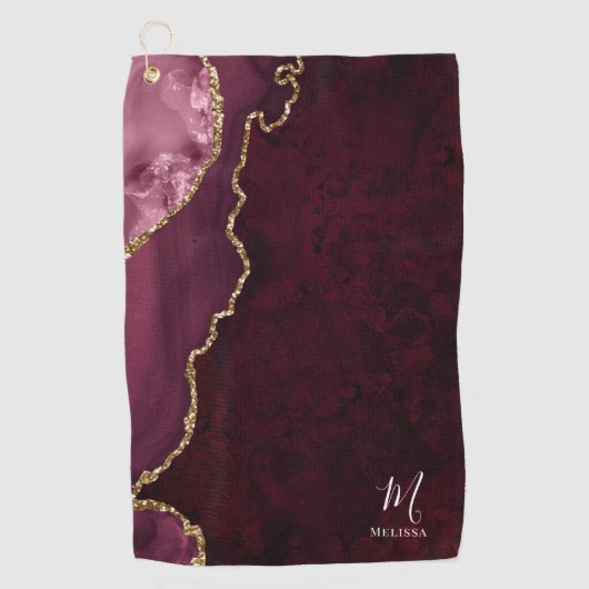Serviette De Golf agate de bordeaux et or monogrammé (Devant)