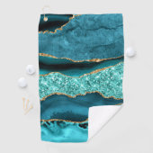 Serviette De Golf Agate Turquoise Blue Gold Parties scintillant Marb (En situation)