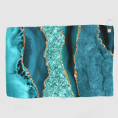 Serviette De Golf Agate Turquoise Blue Gold Parties scintillant Marb (Horizontal)