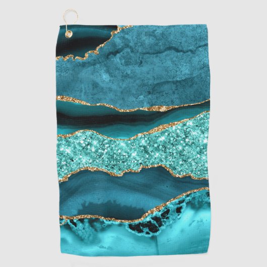 Serviette De Golf Agate Turquoise Blue Gold Parties scintillant Marb (Devant)