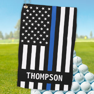 Serviette De Golf Agent de police Nom personnalisé Ligne bleue mince