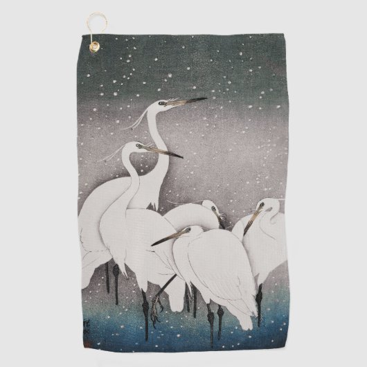 Serviette De Golf Aigrettes japonaises Grues Koson Neige d'hiver (Devant)