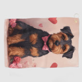 Serviette De Golf Airedale avec des Roses - Saint-Valentin (Horizontal)