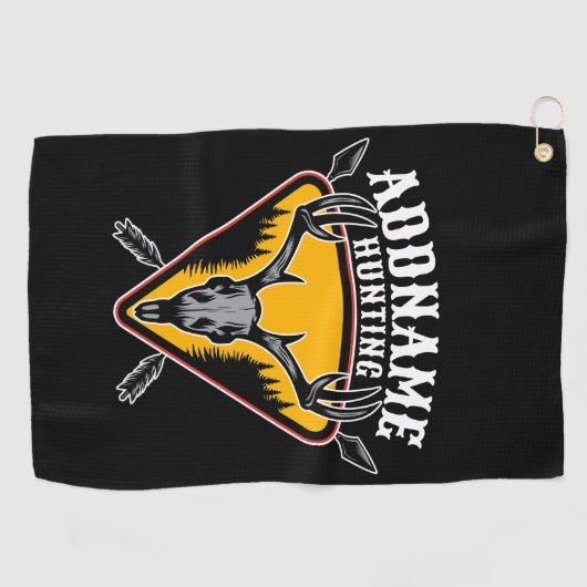 Serviette De Golf AJOUTER NOM Hunter Elk Crâne Gros Antlers Chasse a (Horizontal)