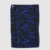 Serviette De Golf Ajouter un nom ou un mot | Bleu et noir (Devant)