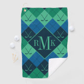 Serviette De Golf Ajouter votre monogramme | Motif Jacquard bleu et (En situation)