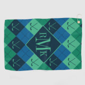 Serviette De Golf Ajouter votre monogramme | Motif Jacquard bleu et (Horizontal)