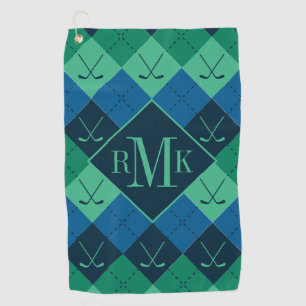 Serviette De Golf Ajouter votre monogramme   Motif Jacquard bleu et 