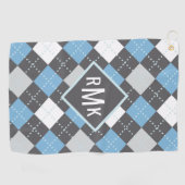 Serviette De Golf Ajouter votre monogramme | Motif Jacquard bleu et  (Horizontal)