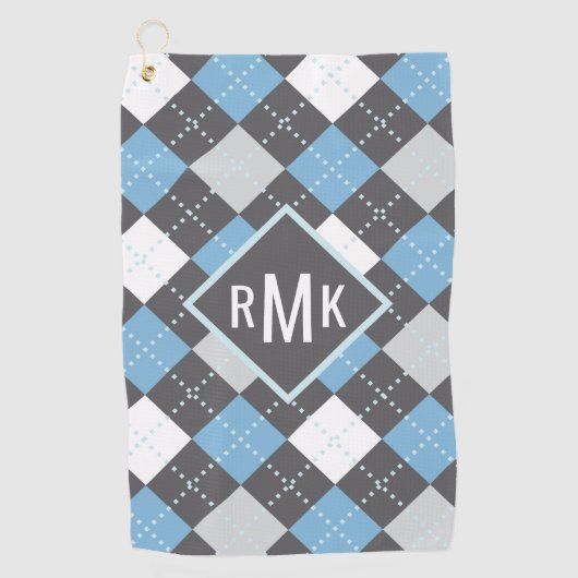 Serviette De Golf Ajouter votre monogramme | Motif Jacquard bleu et  (Devant)