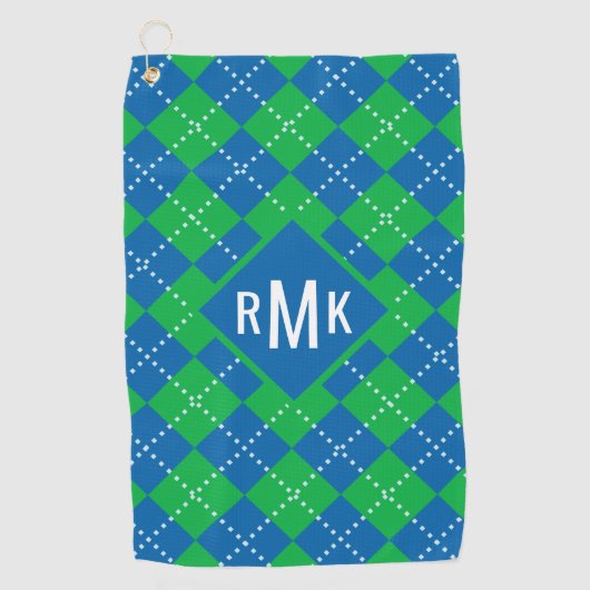 Serviette De Golf Ajouter votre monogramme | Motif Jacquard vert et (Devant)