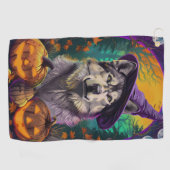 Serviette De Golf Alaskan Malamute Halloween sorcière et Citrouille (Horizontal)