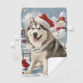 Serviette De Golf Alaskien Malamute Chien hiver Merveilles de Noël (En situation)