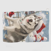 Serviette De Golf Alaskien Malamute Chien hiver Merveilles de Noël (Horizontal)