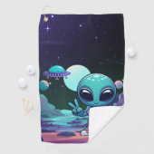 Serviette De Golf Alien de paix mignon et vaisseau spatial (En situation)