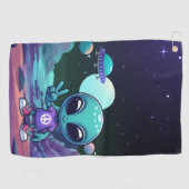 Serviette De Golf Alien de paix mignon et vaisseau spatial (Horizontal)