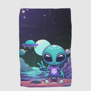 Serviette De Golf Alien de paix mignon et vaisseau spatial