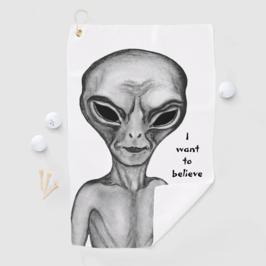 Serviette De Golf Alien gris, je veux croire (En situation)