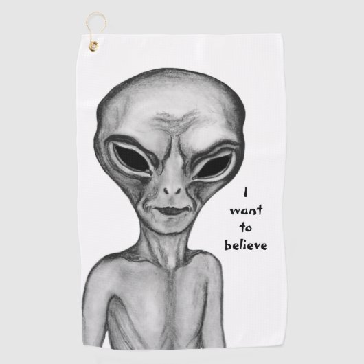 Serviette De Golf Alien gris, je veux croire (Devant)