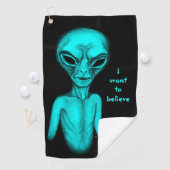 Serviette De Golf Alien gris, je veux croire (En situation)