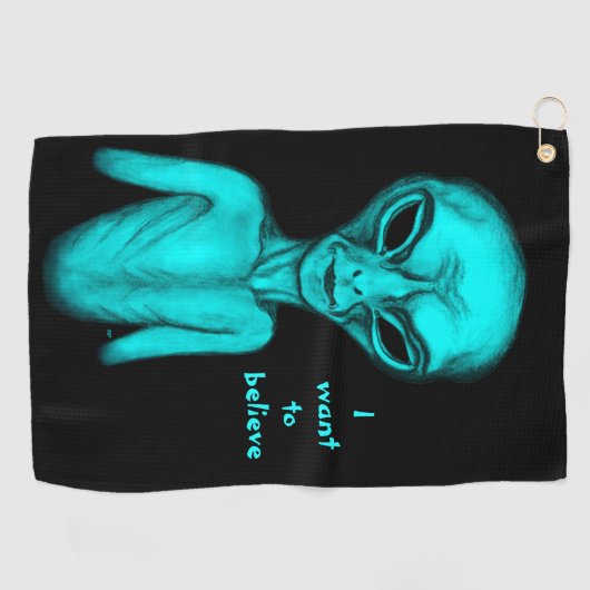 Serviette De Golf Alien gris, je veux croire (Horizontal)