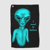 Serviette De Golf Alien gris, je veux croire (Devant)