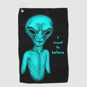 Serviette De Golf Alien gris, je veux croire