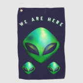 Serviette De Golf Alien Heads "We Are Here"  (Devant)