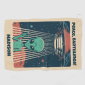 Serviette De Golf Alien UFO de texte personnalisé (Horizontal)