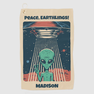 Serviette De Golf Alien UFO de texte personnalisé